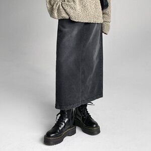 BlackUp Slit Denim Skirt Washed Black Maxi/Midi Denim Size S